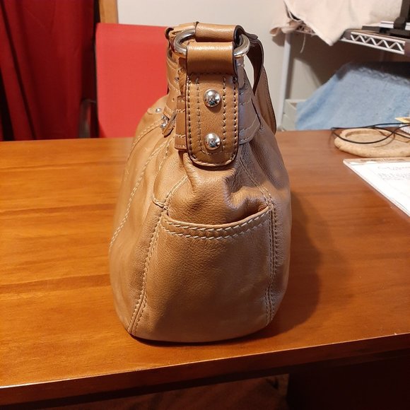 Tignanello Real Leather Mid-Sized Shoulder Bag - Warm Brown with Gold Accents - Picture 3 of 7